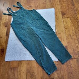 Lucy & Yak Organic Cotton Corduroy Overalls Women's 14R Teal Green Tie Strap